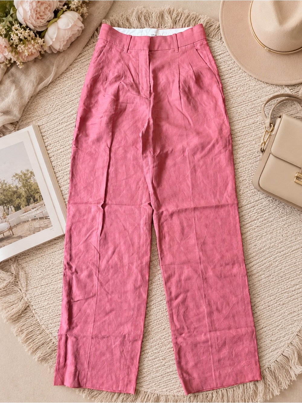 Wilfred Aritzia Pink Linen Lyocell Wide Leg Pants Women’s Size 2 High Rise